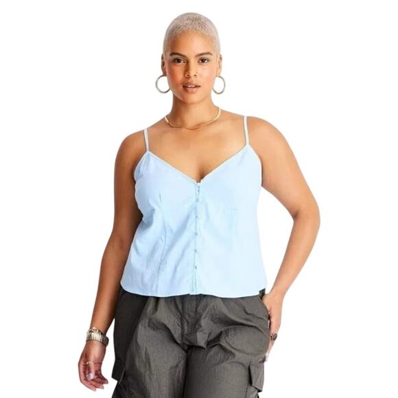 Future Collective Tops - Future Collective Alani Noelle Top Size XL Light Blue Sleeveless Button Down